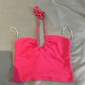 aritzia wilfrid pink top ribbed string neck